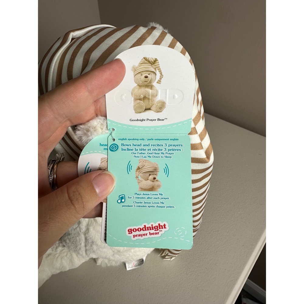 Gund Baby Goodnight Prayer Bear Animated Plush White Brown Striped Hat 6049302 - Picture 6 of 9